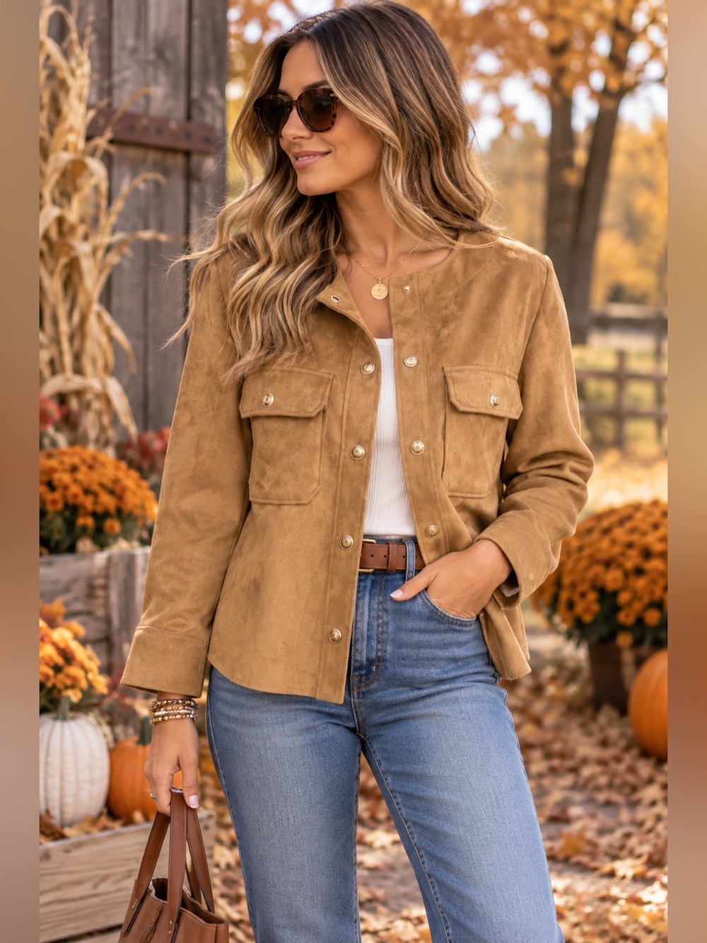 Philosophy Faux Suede Shacket Jacket – Camel Tan